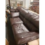 BROWN LEATHER ARMCHAIR & 2 SEATER SETTEE