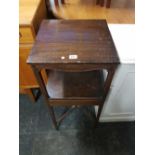 MAHOGANY TOP CUPBOARD PAINTED WHITE AND A 2 TIER TABLE WITH A DRAWER