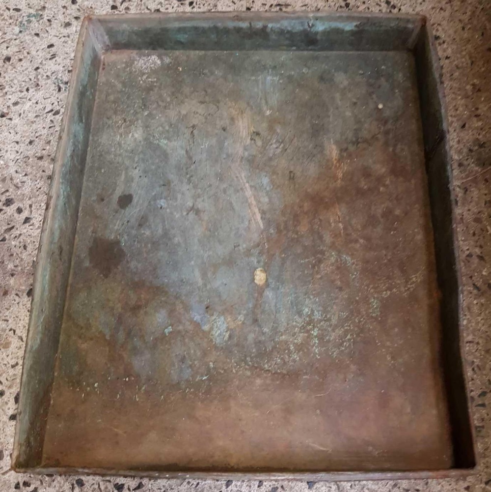 LARGE INDUSTRIAL METAL TRAY (COPPER)