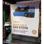 HALFORDS PORTABLE GAS STOVE WITH SPARE GAS CAN