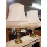 PAIR OF BRASS TABLE LAMPS WITH SHADES