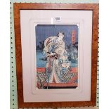 A BURRWOOD FRAME OF KABUKI PLAY BY TOYOKUNI PRINTED IN 1860