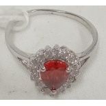 SILVER BOXED RED HEART STONE RING