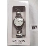 MADISON OF NEW YORK STAINLESS STEEL CALENDAR WRIST WAT