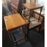 OAK BARLEY TWIST LEG HALL TABLE WITH COMMODE CHAIR AND 1 SMALL TABLE