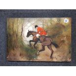 OIL PAINTING ON CANVAS OF A HUNTSMAN ON HORSEBACK