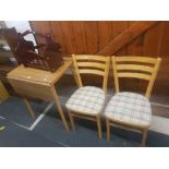 DROP LEAF TEA TABLE AND TWO CHAIRS