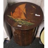 WOOD LIDDED PAPER BASKET AND YELLOW TOP COFFEE TABLE