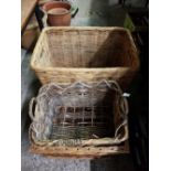 3 WICKER BASKETS, THE LARGEST 30'' X 21'' X 19''