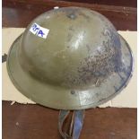 BRITISH WWI MK1 BRODIE HELMET WITH SPLIT PIN CHIN STRAP ATTACHMENTS COMPLETE WITH CHIN STRAP AND