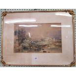 GILT FRAMED PICTURE OF LANDSCAPE WITH DISTANT CASTLE