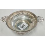 A SILVER SWEET DISH WITH PIERCED SIDES & HANDLES BIRMINGHAM 1911