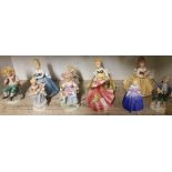 SHELF OF FIGURINES - ONE BEING ROYAL DOULTON NAME - MARIA H.N.1370