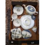 TWO CARTONS OF MIXED CHINAWARE INCLUDING PART SUZY COOPER TEA SET OF GLEN MIST, ROYAL DOULTON MINDEN