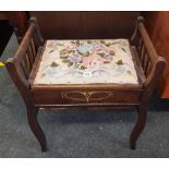 UPHOLSTERED AND INLAID PIANO STOOL WITH MUSIC STORAGE