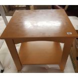 LIGHT 2 TIER SQUARE COFFEE TABLE AND A WHITE PAINTED ANTIQUE TV TABLE