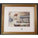 MARKET SCENE WITH FIGURES, WATERCOLOUR INDISTINCTLY SIGNED