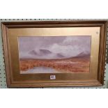 FRAMED GLASS WATERCOLOUR OF A MOORLAND SCENE BY D.D. BALEY