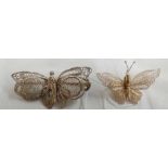 2 FILIGREE BUTTERFLY BROOCHES