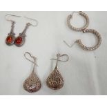 THREE PAIRS OF SILVER EAR PENDANTS