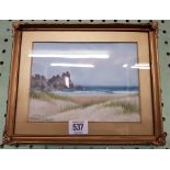 SMALL WATERCOLOUR OF COASTAL BEACH SCENE LOOKING AT THE SEA BY JAMES COAD