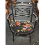 OVAL ANTIQUE ELBOW CHAIR WITH AN UPHOLSTERED TAPESTRY SEAT