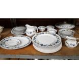 SHELF WITH A PART SET OF ROYAL DOULTON BURGUNDY TABLE WARE, PLATES, SOUP TUREEN, JUGS, ETC