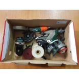 BOX OF VARIOUS SME REELS, WEIGHTS AND LINES