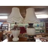 THREE CERAMIC BASED LARGE TABLE LAMPS