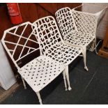 PAIR OF METAL TOOLS CHAIRS, ONE OTHER AND A TABLE