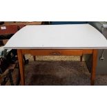 FORMICA TOPPED WOODEN KITCHEN TABLE WITH DRAWER