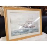 LARGE FRAMED AND GLAZED PRINT OF A SAILING SHIP