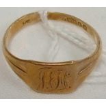 9CT GENTS SIGNET RING SIZE O, APPROX 2.5G