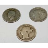 Shillings 1826, 1872 and 1885