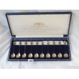 A set of ten parcil gilt spoons "The American Royal Family" in fitted case - London - 410gms