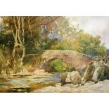 George HODGSON - At Newlyn river landscapes - 7" x 10" - a pair - both signed