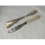 A Victorian butter knife with MOP handle - Birminghan 1868 by GU - and a shoe horn