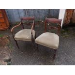 A set of 6 (4+2) Gerogian mah chairs on turn legs (some damage)