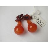 A pair of 19th century polished agate ear drops