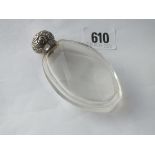 An oval scent bottle with faceted glass body and screw cover - B'ham 1898 - 3.25" high