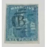 Mauritius 1859 6d blue SG32 - 4 margins f.u. c £55