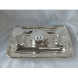 A good ASPREYS desk inkstand with two inkpots and a stamp holder - 10" wide - London 1908 - 713gms