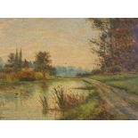 A W KEITH 1905 - Towpath by river - 8.5" x 11.5" - signed and dated