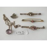 Two silver brooches etc.