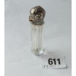 A smaller mounted scent bottle and stopper with hinged cover - B'ham 1899