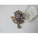 An amethyst & pearl pendant/brooch in 9ct - 3.8gms