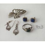 A silver & marcasite brooch etc.