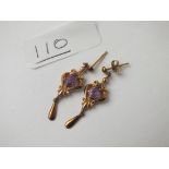 Another pair of amethyst drop earrings in 9ct - 1.6gms