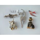 Five animal related brooches