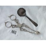 A pair of Georgian scissor-shaped sugar tongs and a Newcastle caddy spoon - 53gms